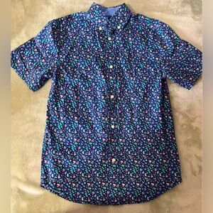 Chaps Navy Blue Floral Multicolor Front Pocket Short Sleeve Boys M Button Up